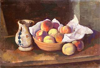 Peaches in a Clay Bowl with Jar