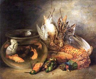 Still Life, Game and Hanging Snipe with Goldfish in a Bowl