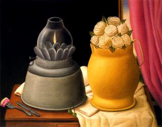 Still Life with Lamp and Flowers