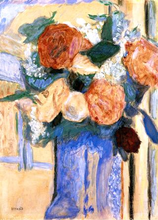 Bouquet of Peonies in a Blue Vase