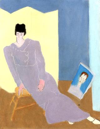 Sally Avery with a Self Portrait of Milton Avery