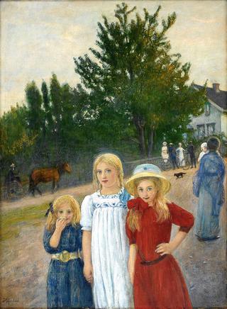 Street scene with three girls