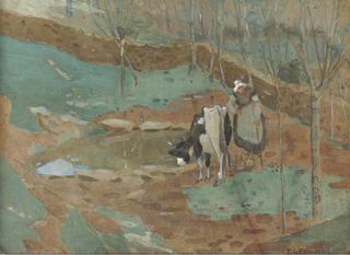 Woman and Cow in a Landscape