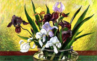 Irises in a Glass Bowl