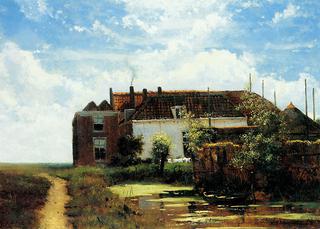 Farm beside canal in polder