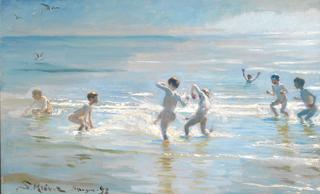 Boys Bathing on a Summer Evening at Skagen Beach