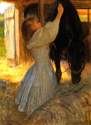 Child Grooming a Horse