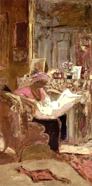 Madame Hessel Reading her Paper by the Fireplace (study)