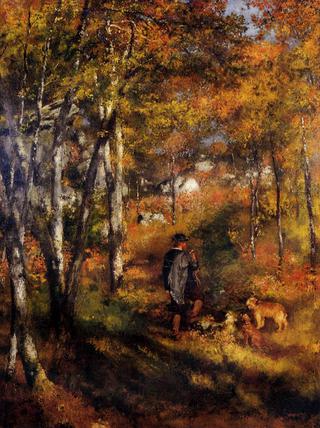 画家朱尔斯·勒科尔在枫丹白露森林里遛狗