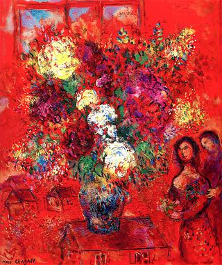 Bouquet on a Red Background