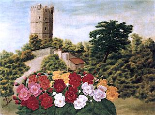 Tower in a Landscape with Blossoming Bush