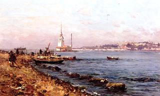 A View of Salacak and Kiz Kulesi [Leander's Tower], Istanbul Turkey