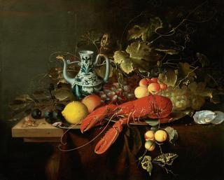 Still Life with a Lobster on a Pewter Plate, Lemons, Grapes, Apricots, Oysters, etc.