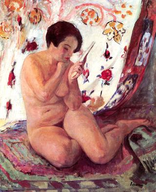Nude seated with a mirror