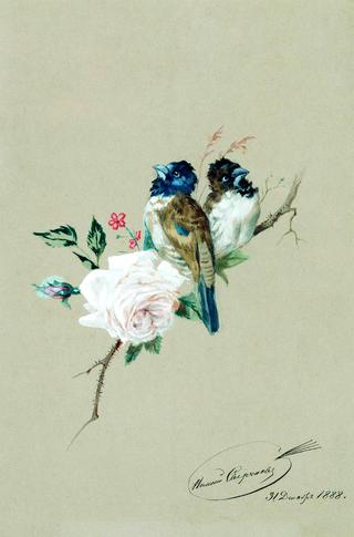 Two Birds on a Rose Branch