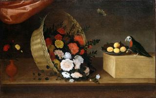 Basket of Flowers with Fruit