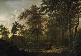 Summer Forest Landscape with Hunters