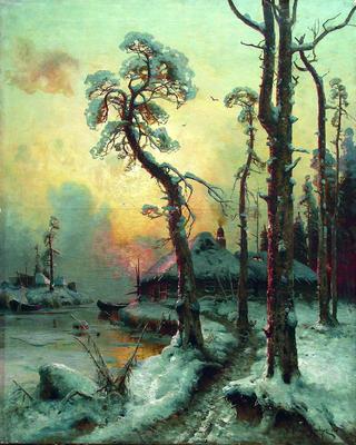 Winter Landscape with River and Houses