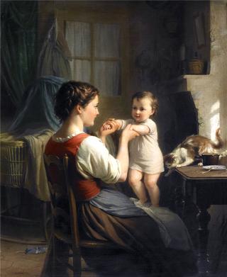 Mother And Child With Cat