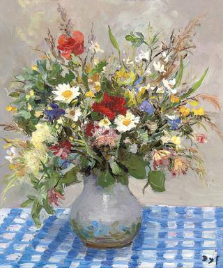 Wild flowers on the tablecloth