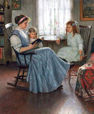 Mother Reading With Two Girls