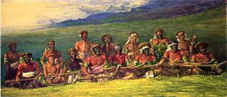 Chiefs in War Dress Seated After a Dance, Islands of Fiji