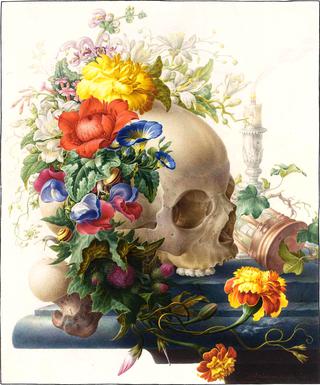 Vanitas Still Life, with a Skull Wreathed with Flowers