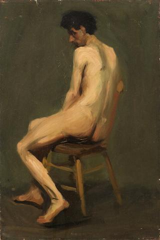 Seated Male Nude Seen From Behind