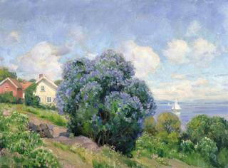 Summer Landscape with Lilac Bush