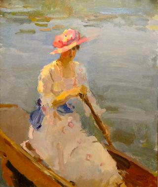 Young Woman Rowing on the Thames