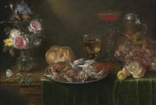 A Still Life with a Platter of Crabs and Shrimp