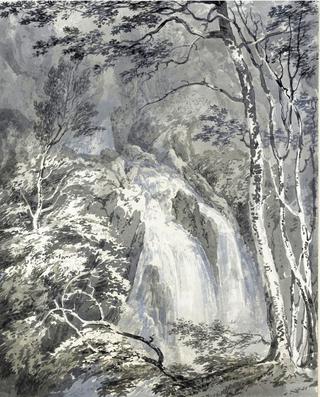 A Waterfall in a Wooded Landscape