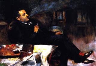 Lesser Ury Smoking in His Studio