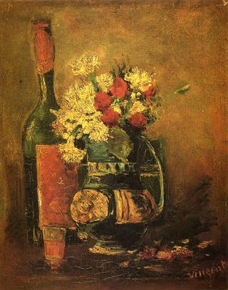 Vase with Carnations and Bottle