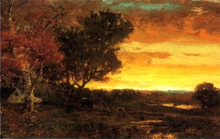 An Autumn Farmscape at sunset