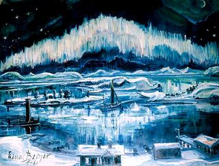 Northern Lights over Fishing Village