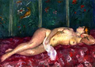 Nude Lying by a Flowered Screen