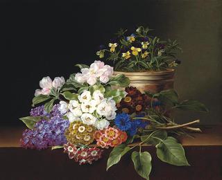 Apple Blossoms, Lilac, Violas, Cornflowers and Primroses