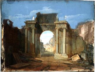 A Capriccio with the Dome of St Peter's, Rome, Seen through a Ruined Triumphal Arch