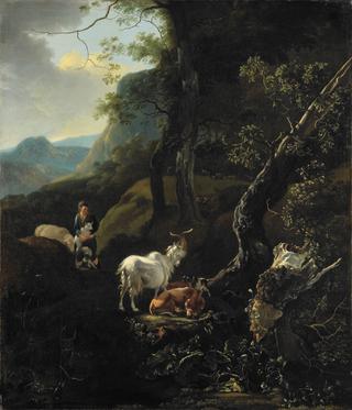 A Shepherdess with Animals in a Mountainous Landscape