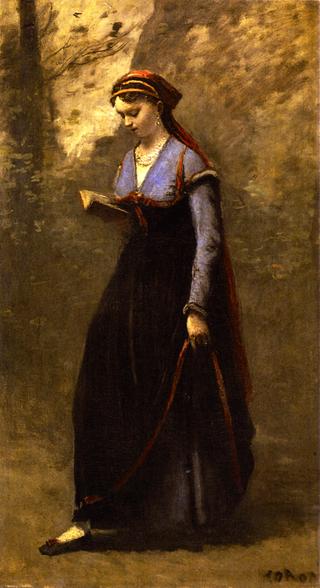 Woman in Velvet Skirt Reading