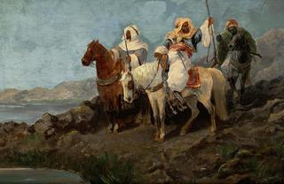 An Arab Hunting Party on Horseback