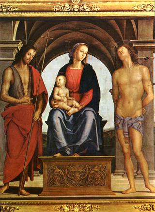 施洗圣约翰和圣塞巴斯蒂安之间的圣母玛利亚