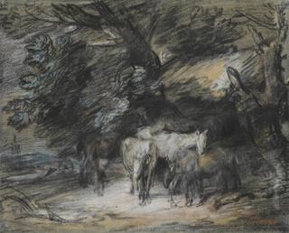 Wooded Landscape with Peasant Asleep and Horses outside a Shed