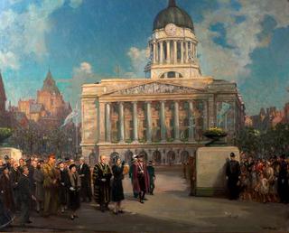 市长大人和女市长夫人在议会大厦广场迎接伊丽莎白公主，1946年4月2日