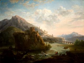 Mountainous Landscape with a Castle and Figures along a River