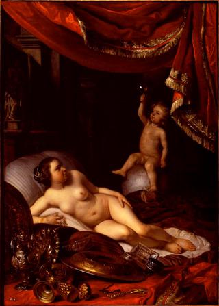 An Allegorical Vanitas with a Child Playing with a Bubble and Naked Woman