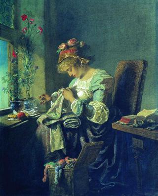 Young Girl Embroidering