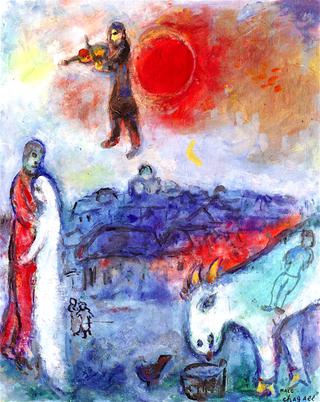 The Violinist and Red Sun