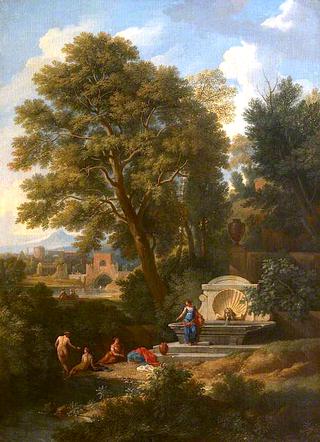 A Classical Landscape with Ladies Bathing near a Fountain